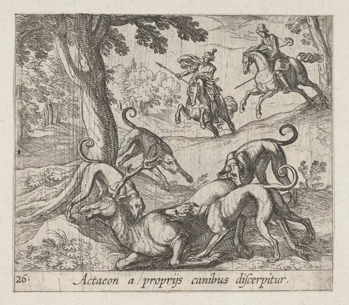 Plate 26: Actaeon Killed by His Dogs (Actaeon a proprÿs canibus discerpitur), from Ovid's 'Metamorphoses' by Antonio Tempesta, print, 1606