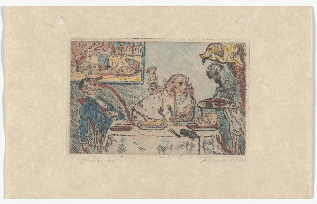 Gluttony (La Gourmandise) from The Deadly Sins (Les Péchés capitaux) by James Ensor, print, 1904