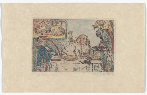 Gluttony (La Gourmandise) from The Deadly Sins (Les Péchés capitaux) by James Ensor, print, 1904