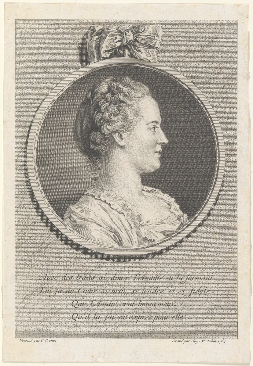Portrait of Madame de Pompadour (Madame Le Normant d'Estiolles) by Augustin de Saint-Aubin, print, 1764