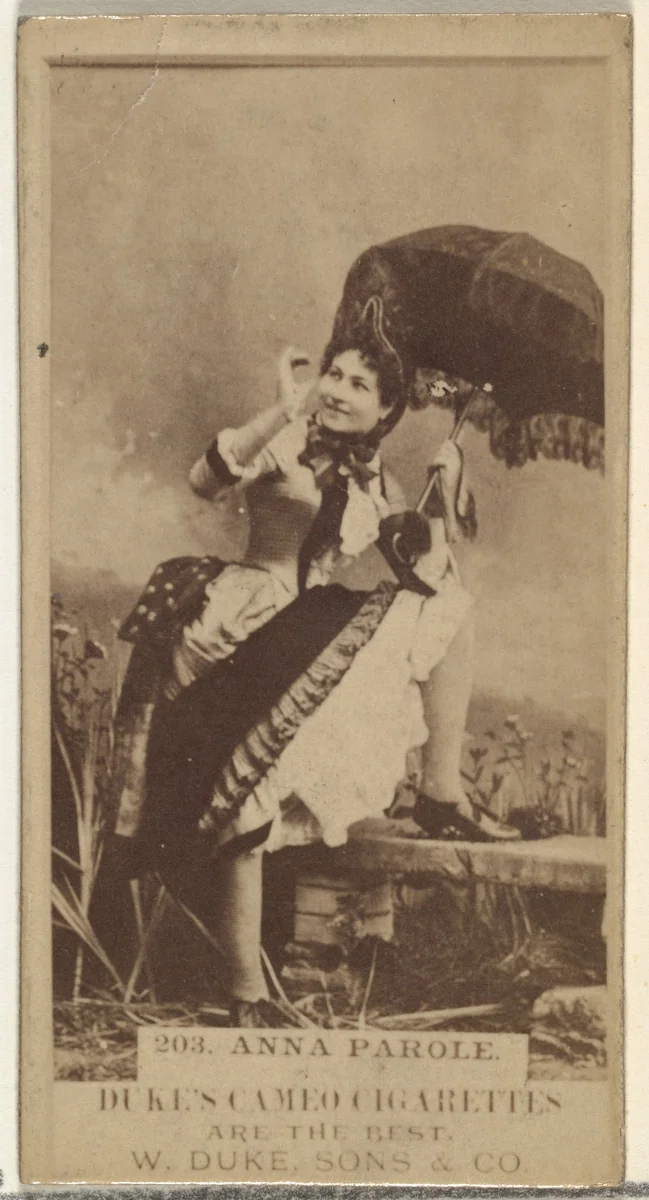 Card Number 203, Anna Parole, from the Actors and Actresses series (N145-5) issued by Duke Sons & Co. to promote Cameo Cigarettes by W. Duke, Sons & Co., photograph, 1880-1889