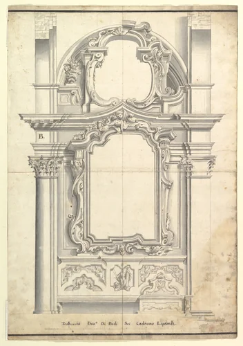 Two Alternate Designs for a Wall with a Frame for a Painting by anonymous, drawing, 1700-1780