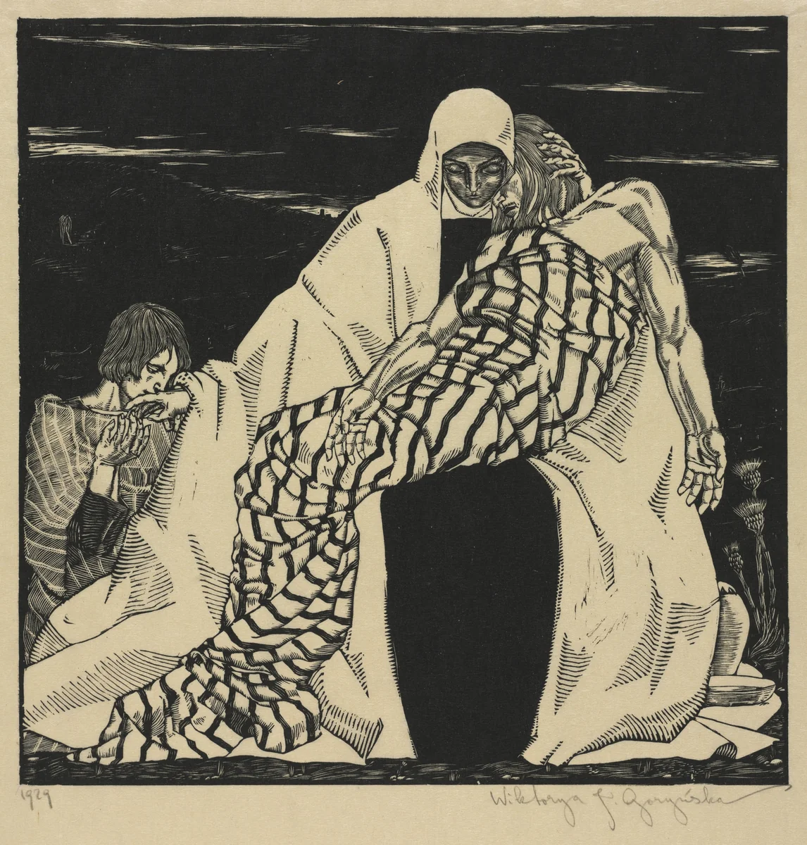 Pietà by Wiktorya J. Gorynska, print, 1929