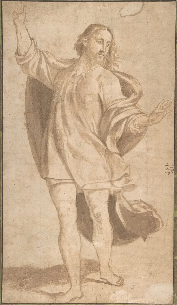 Standing Figure of Christ with Arms Upraised by Giovanni Antonio da Pordenone, drawing, 1484-1539