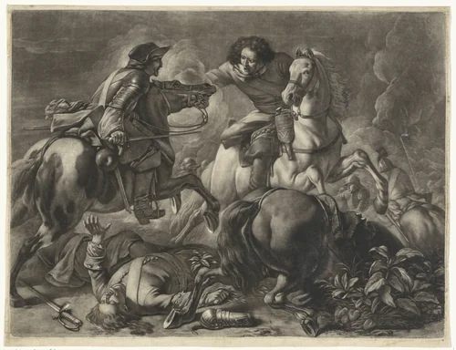Ruitergevecht by Jan van Huchtenburg, print, 1657-1733