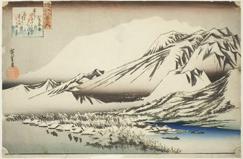 Lingering Snow on Mount Hira (Hira no bosetsu), from the series "Eight Views of Omi Province (Omi hakkei no uchi)" by Utagawa Hiroshige (歌川広重), print, 1829-1839