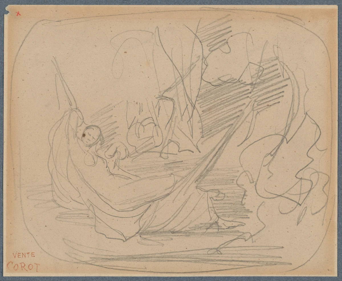 Woman in a Hammock by Jean-Baptiste-Camille Corot, drawing, 1796-1875