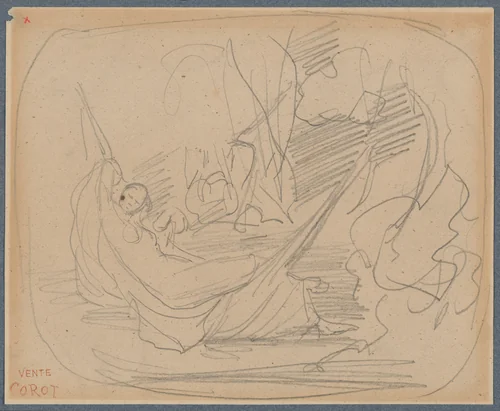 Woman in a Hammock by Jean-Baptiste-Camille Corot, drawing, 1796-1875