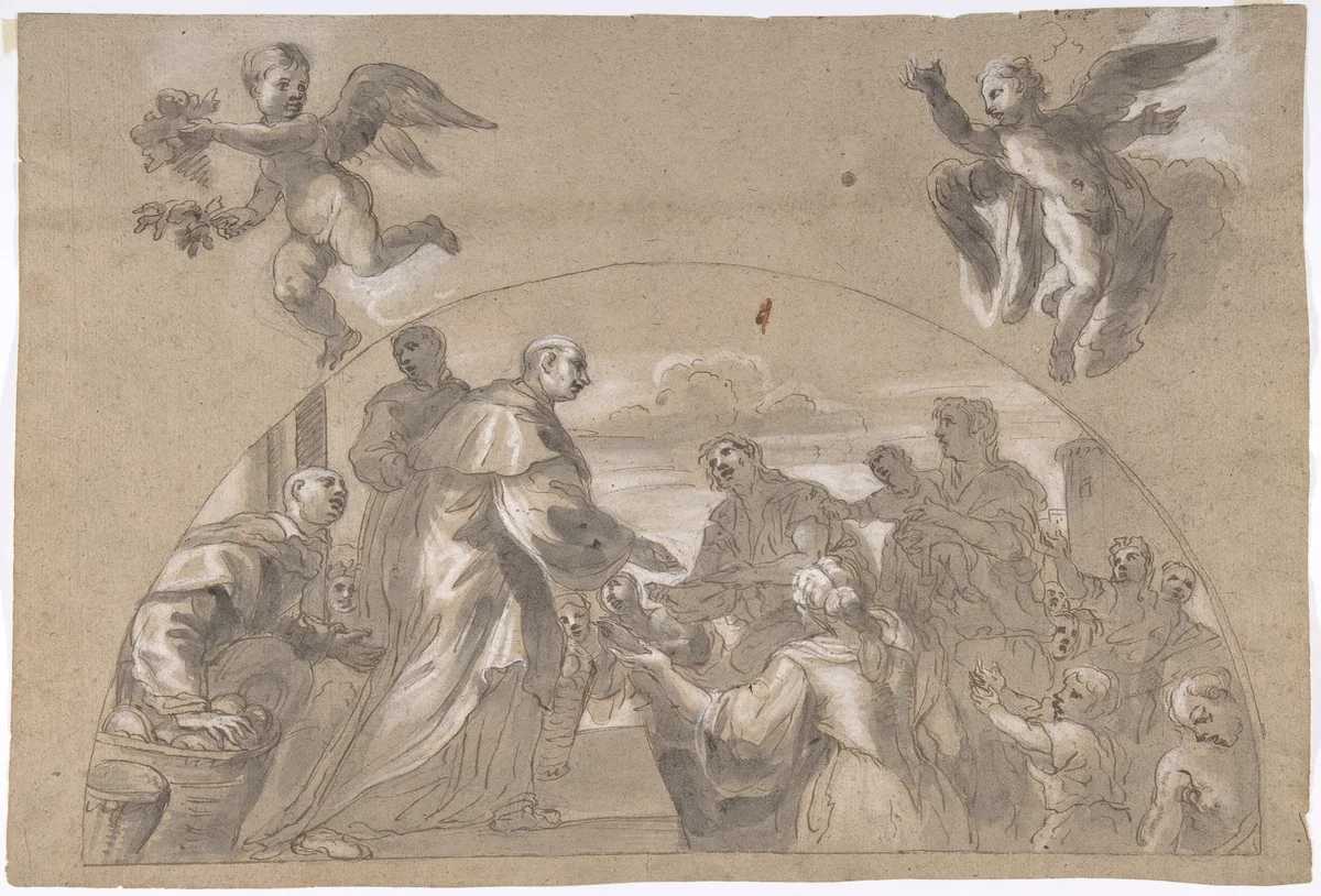 Saint Carl Borromäus by Melchior Steidl, drawing, 1657-1727