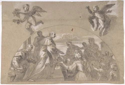 Saint Carl Borromäus by Melchior Steidl, drawing, 1657-1727