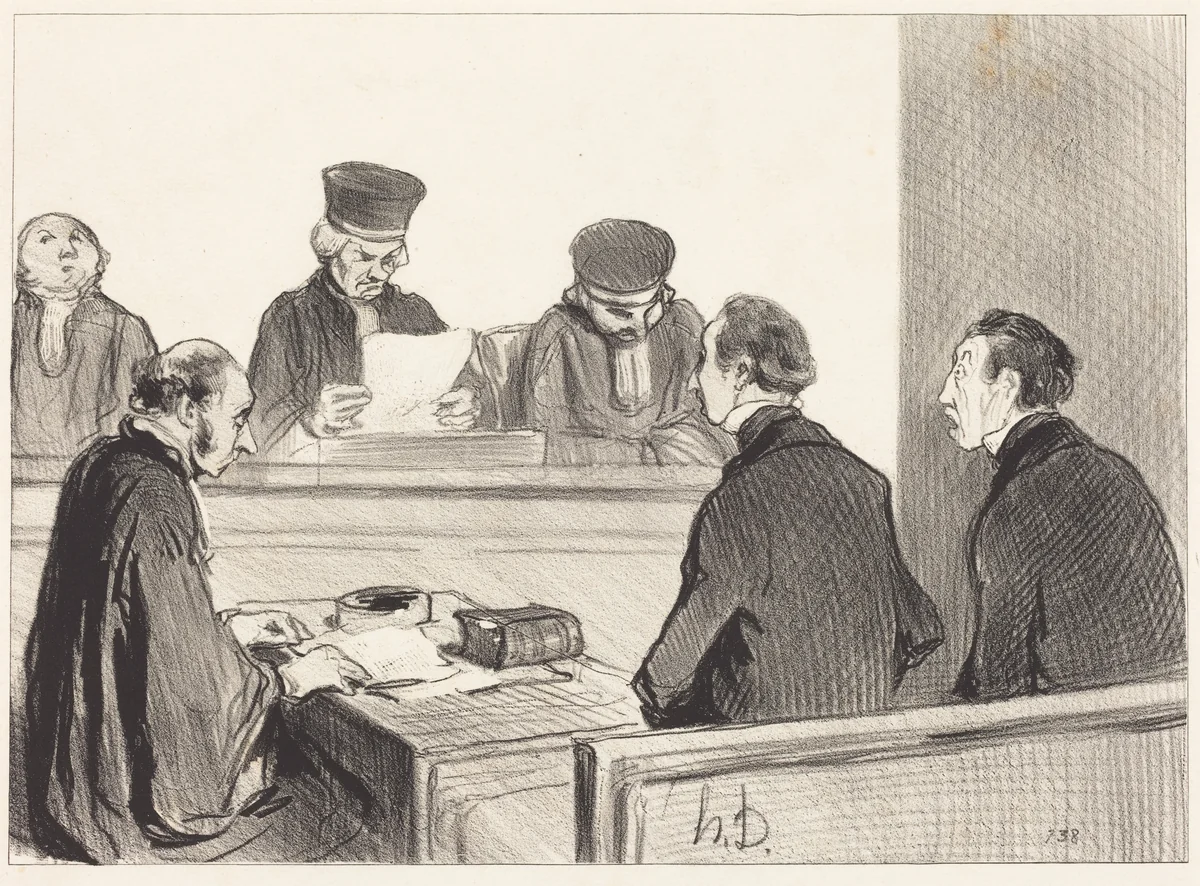 La Cour, vidant le délibéré... by Honoré Daumier, print, 1845