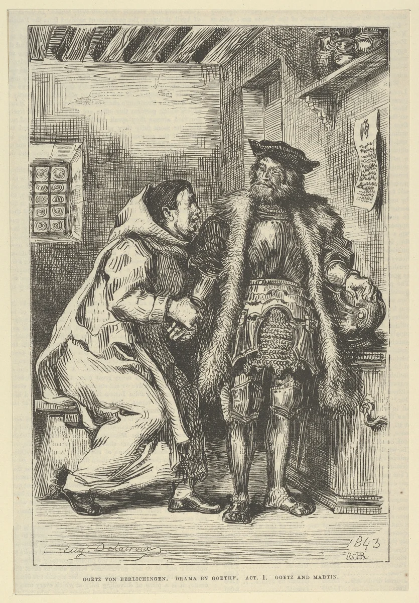 Goetz and Friar Martin by Eugène Delacroix, print, 1845-1860
