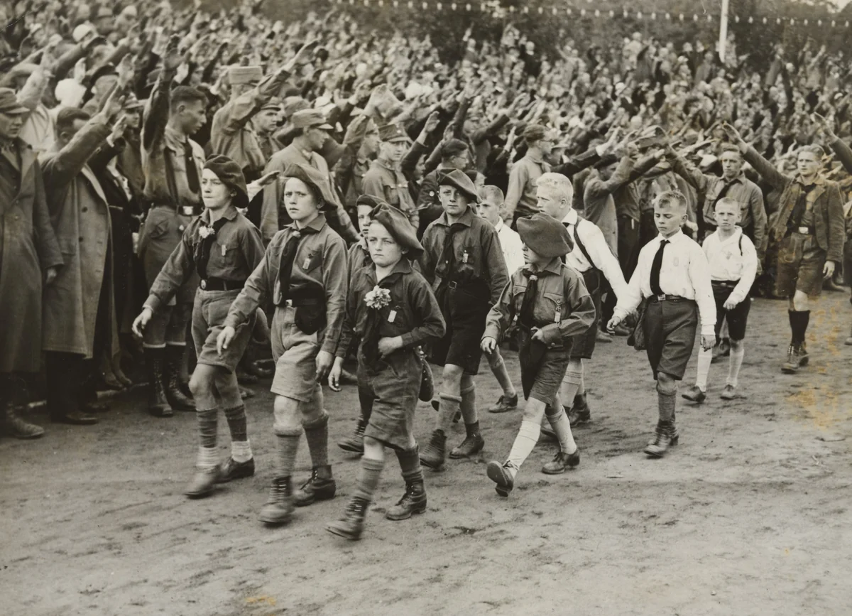 "Hitler Takes Another Leaf from Mussolini Book: Boy Nazis" by Times Wide World Photos, photograph, 1932
