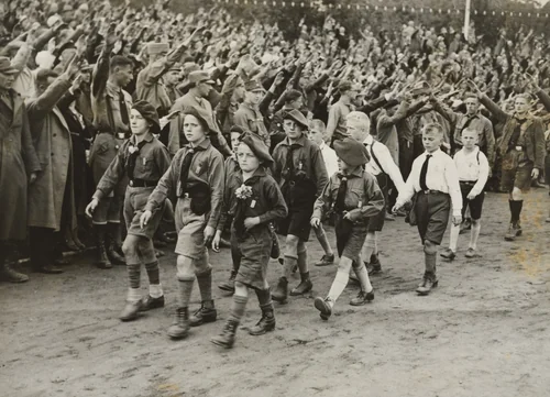 "Hitler Takes Another Leaf from Mussolini Book: Boy Nazis" by Times Wide World Photos, photograph, 1932