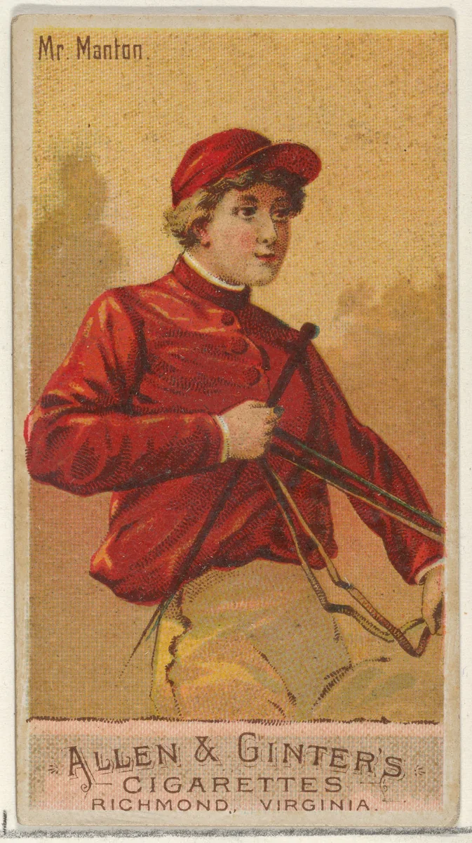 Mr. Manton, from the Racing Colors of the World series (N22a) for Allen & Ginter Cigarettes by Allen & Ginter, print, 1888