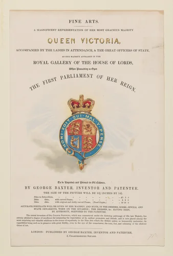 Prospectus for Queen Victoria Opening Parliament by George Baxter, print, 1832-1842
