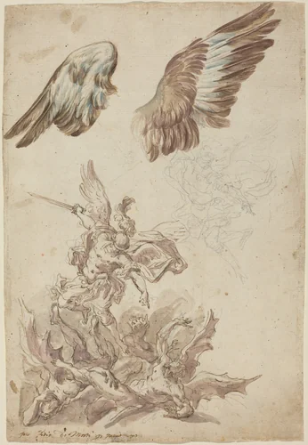 Studies for Saint Michael Defeating the Rebel Angels by Nicolò Ricciolini, drawing, 1687-1772