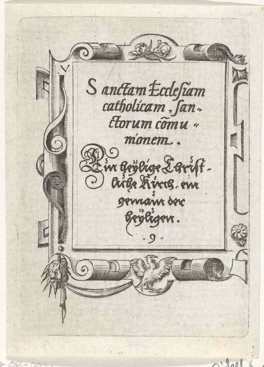 Tekst: Sanctam Ecclesiam by Virgilius Solis, print, 1524-1562
