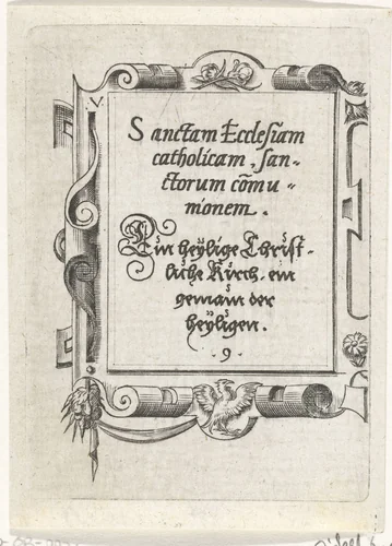 Tekst: Sanctam Ecclesiam by Virgilius Solis, print, 1524-1562