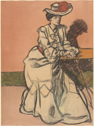 An Elegant Parisiènne Seated in a Café by Maxime Dethomas, drawing, 1890-1900
