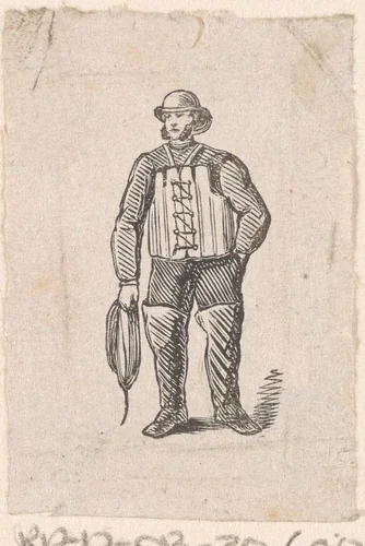 Man met lieslaarzen en een touw by Isaac Weissenbruch, print, 1836-1912