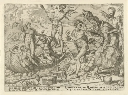 Rijkdom is waardeloos na de dood by Philips Galle, print, 1563