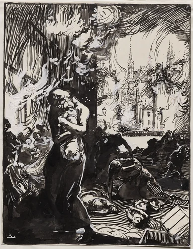 L'Incendie de Louvain by Auguste Louis Lepère, drawing, 1914