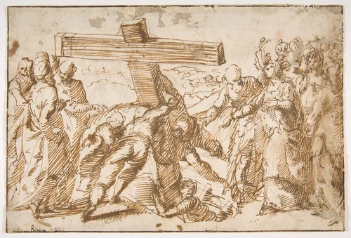 The Discovery of the True Cross by Bernardo Strozzi, drawing, 1581-1644