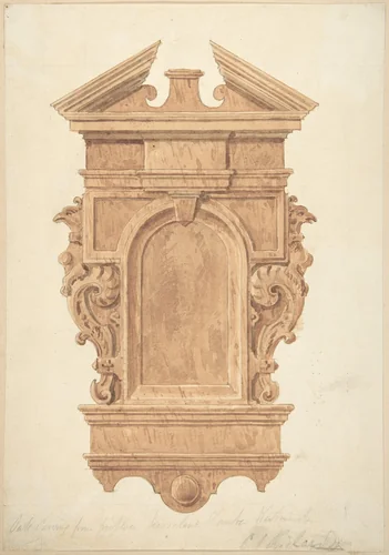 Design for Oak Carving, from the Fireplace, Jerusalem Chamber, Westminster by Charles James Richardson, drawing, 1820-1871