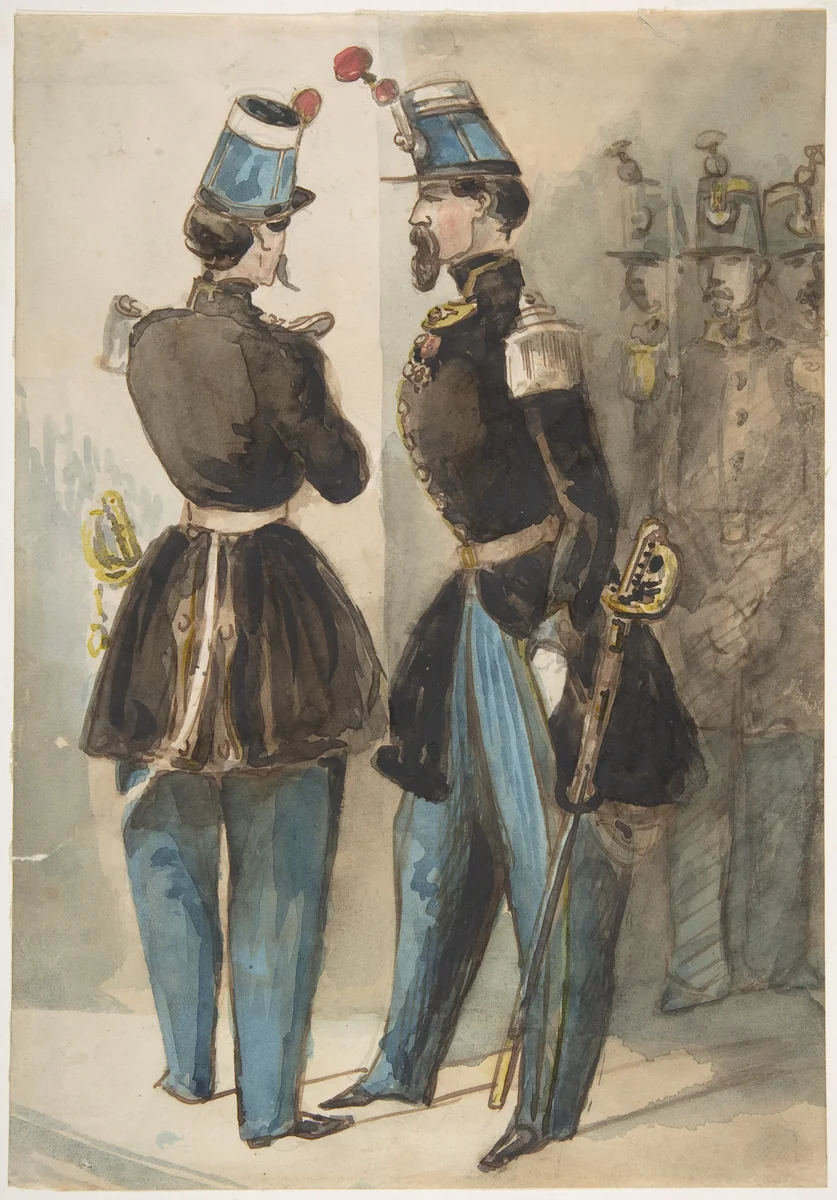 Officers of the Guard by Constantin Guys, drawing, 1815-1892