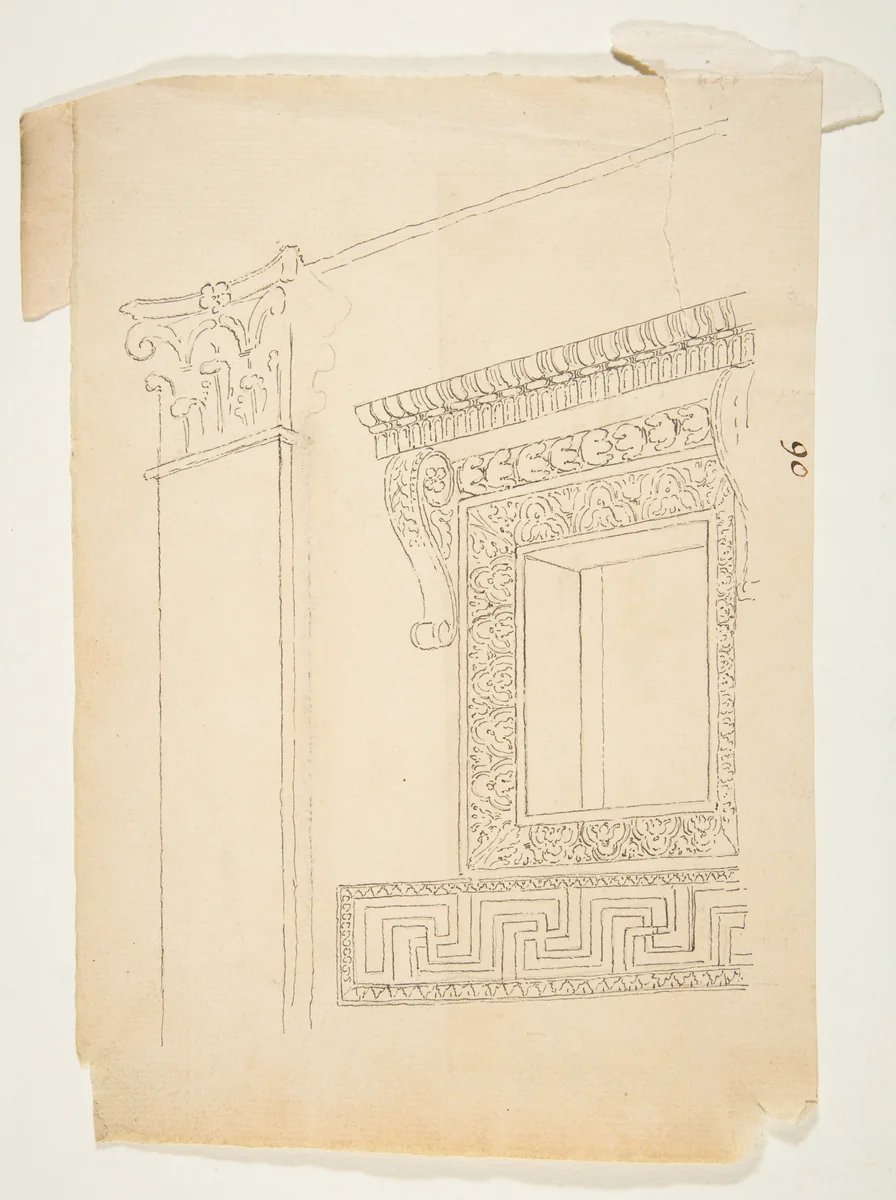 Drawing After an Architectural Fragment with a Corinthian pilaster by anonymous, drawing, 1800-1899