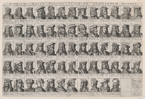 Small Portraits of the French Kings from Pharamond to Henri III, from "Speculum Romanae Magnificentiae" by anonymous, print, 1586