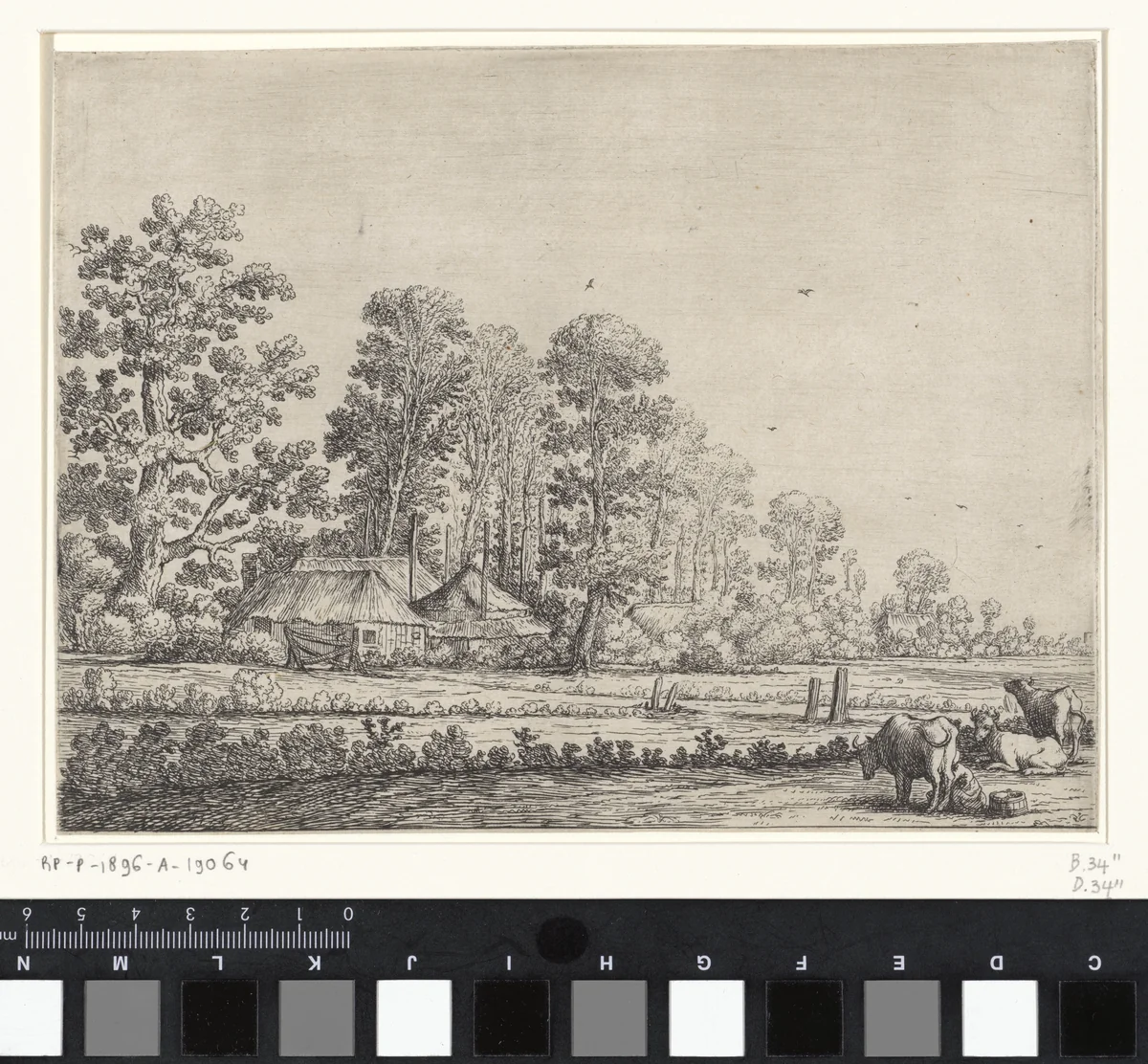 Boerderij met koeienmelkster by Herman Saftleven, print, 1626-1685