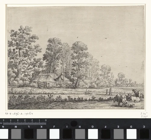 Boerderij met koeienmelkster by Herman Saftleven, print, 1626-1685