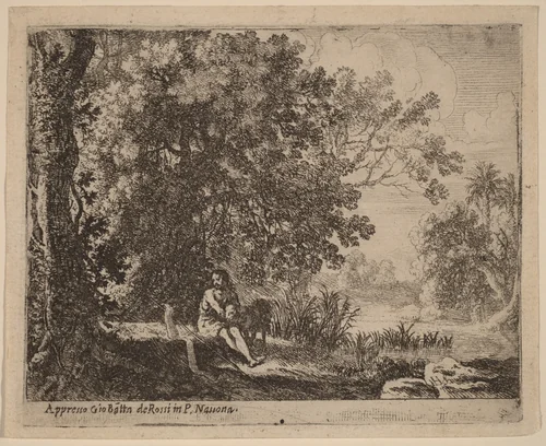 John the Baptist in the Wilderness by Herman van Swanevelt, print, 1600-1655