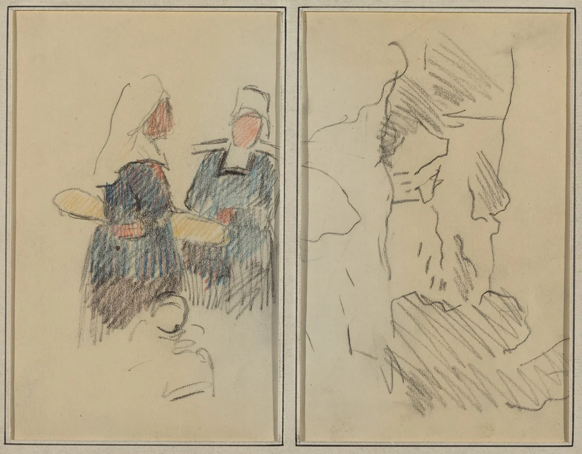 Two Breton Women; Landscape [recto] by Paul Gauguin, drawing, 1884-1888