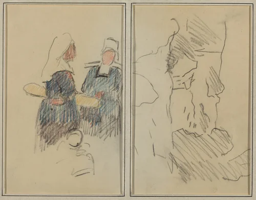 Two Breton Women; Landscape [recto] by Paul Gauguin, drawing, 1884-1888