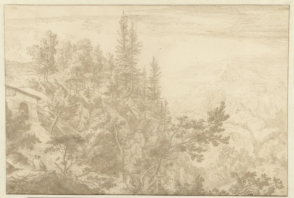 Mountain Landscape with a View of the Loibl Pass by Albert Meyering, drawing, 1677-1678