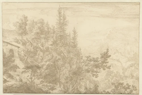 Mountain Landscape with a View of the Loibl Pass by Albert Meyering, drawing, 1677-1678