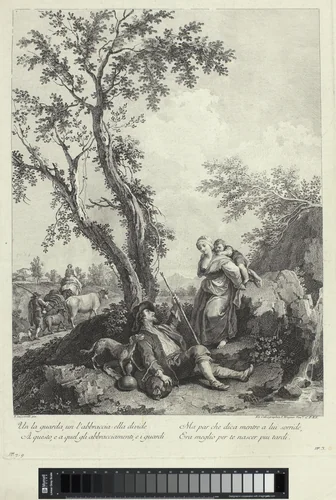 Jonge vrouw in gesprek met een herder by Francesco Bartolozzi, print, 1762