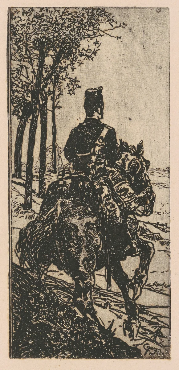 Artillery Soldier on Horseback (Soldato di artiglieria a cavallo) by Giovanni Fattori, print, 1888-1890