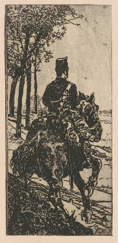 Artillery Soldier on Horseback (Soldato di artiglieria a cavallo) by Giovanni Fattori, print, 1888-1890