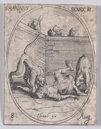 S. Marin, vieillard (St. Marinus, The Aged), August 8th, from "Les Images De Tous Les Saincts et Saintes de L'Année" (Images of All of the Saints and Religious Events of the Year) by Jacques Callot, print, 1636