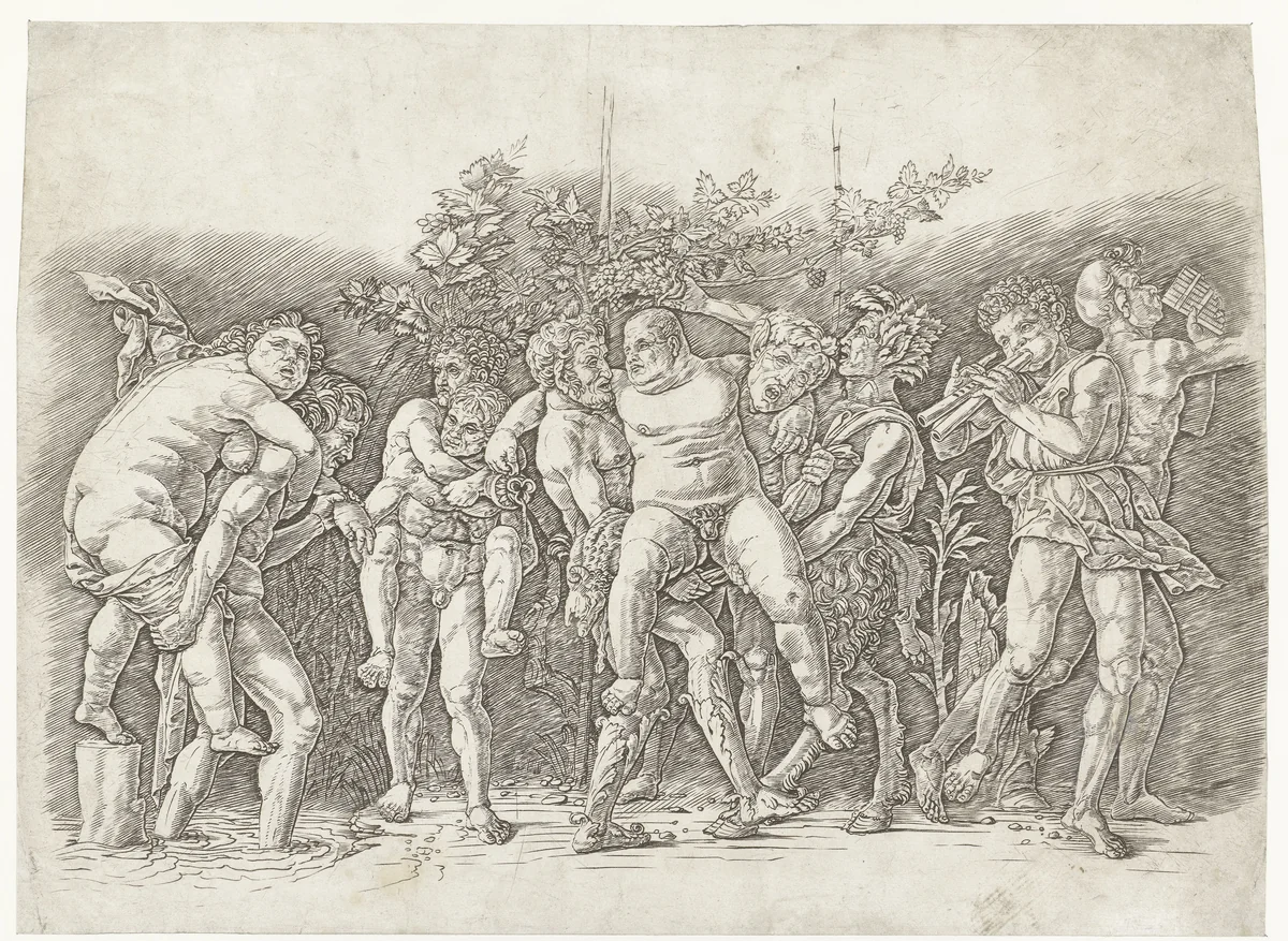 Bacchanaal met Silenus by Andrea Mantegna, print, 1473-1477