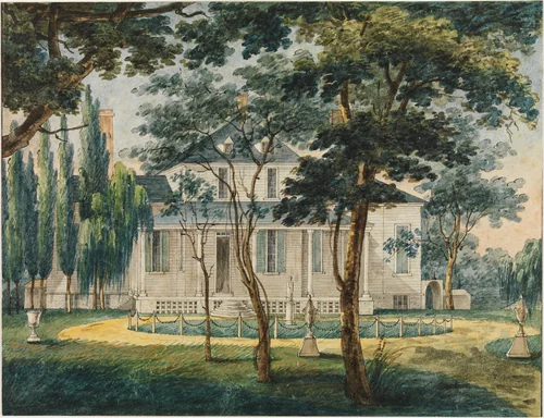A Country Residence, Possibly General Moreau's Country House at Morrisville, Pennsylvania by Pavel Svinin, artwork, 1811-1816