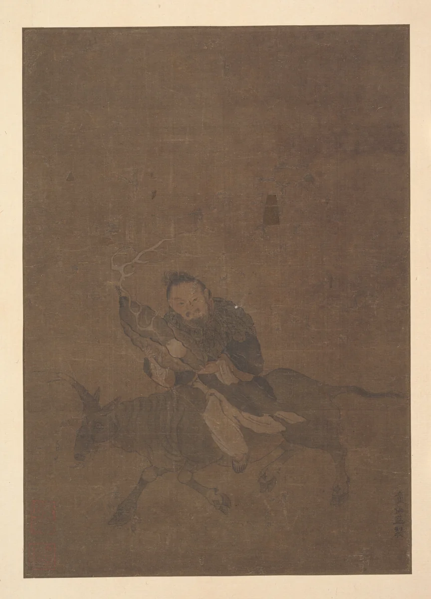 Daoist Riding Horned Animal by Tong Rênyi, painting, 960-1279