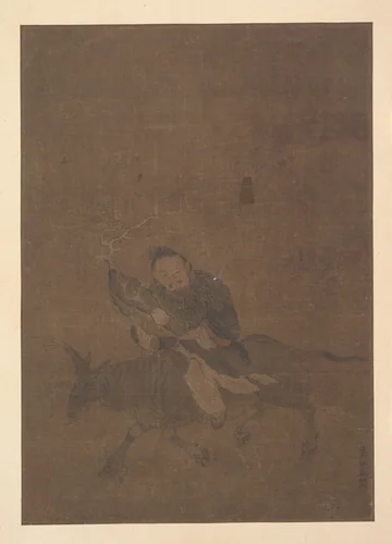 Daoist Riding Horned Animal by Tong Rênyi, painting, 960-1279