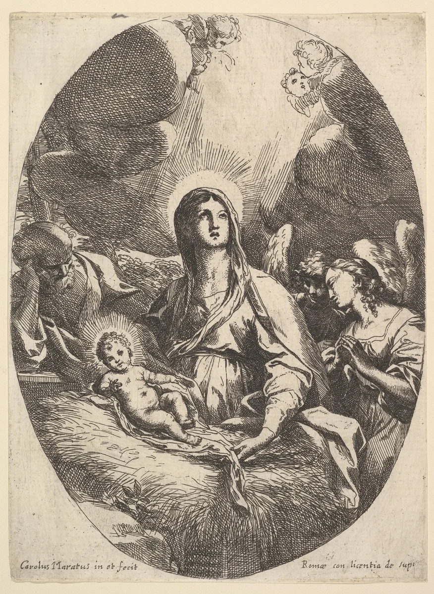 The Adoration of the Angels by Carlo Maratti, print, 1625-1713