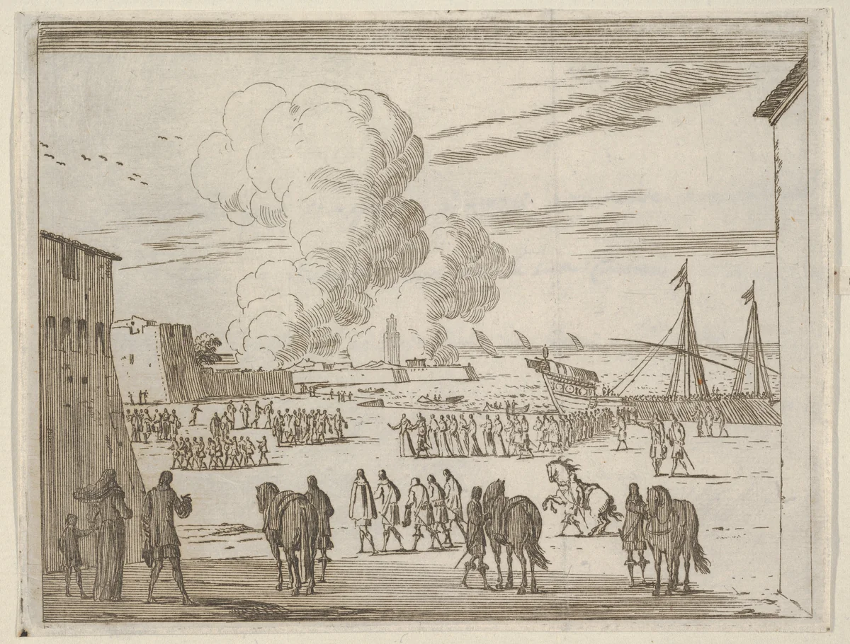 Francesco I d'Este Makes an Effort to Save his Crown by Allying Himself with the Barberini Prince and an Unidentified Cardinal, from "L'Idea di un Principe ed Eroe Cristiano in Francesco I d'Este, di Modena e Reggio Duca VIII [...]" by Bartolomeo Fenice, print, 1659