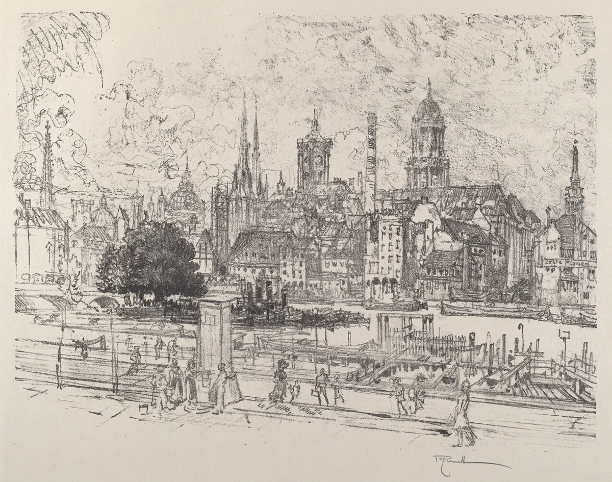 View on the Spree, Berlin by Joseph Pennell, print, 1921